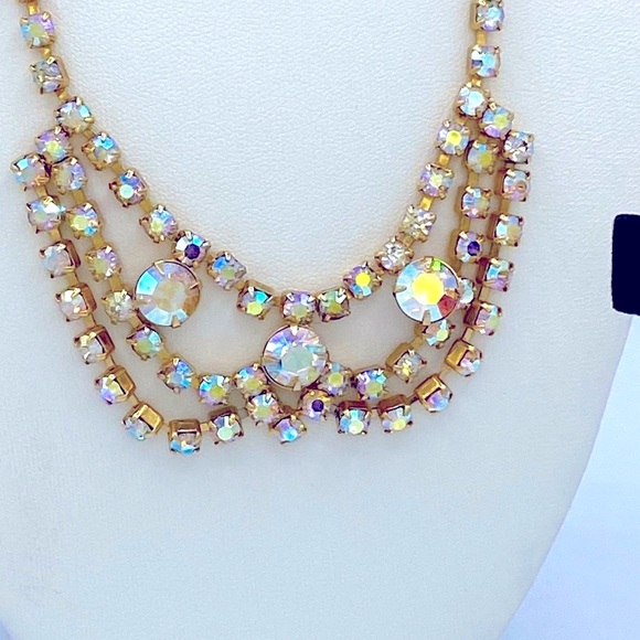 Vintage AB Rhinestones ( Golden) Necklace Set - Picture 3 of 6